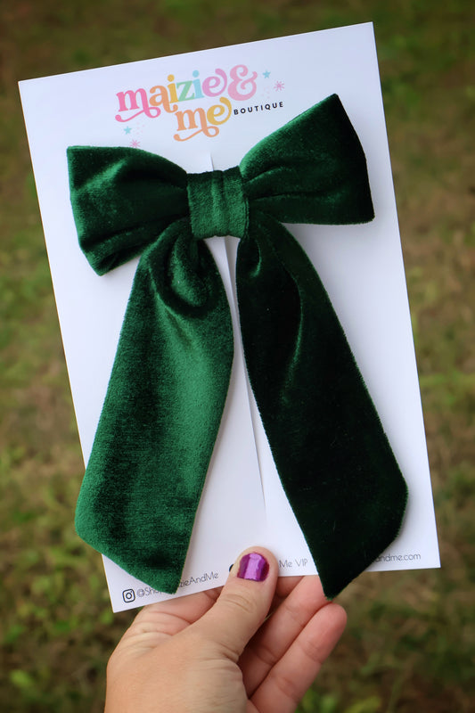 Evergreen Velvet Medium Coquette Bow (Alligator Clip Only)