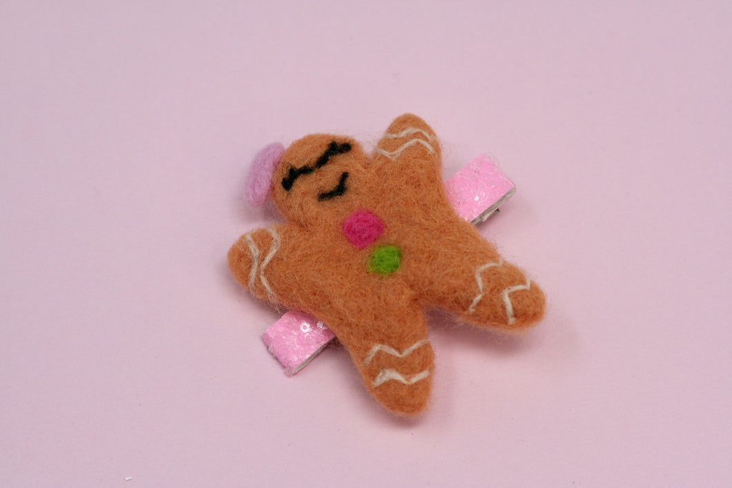 Girly Gingerbread Felted Shape Clip