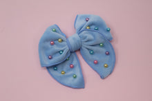 Load image into Gallery viewer, Blue Plush &amp; Pearled Medium Remi Bow (Alligator Clip Only)
