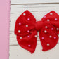 Red Plush & Pearled Medium Remi Bow