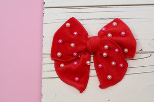 Red Plush & Pearled Medium Remi Bow