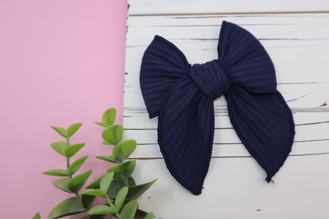 Navy Rib Knit Medium Remi Bow