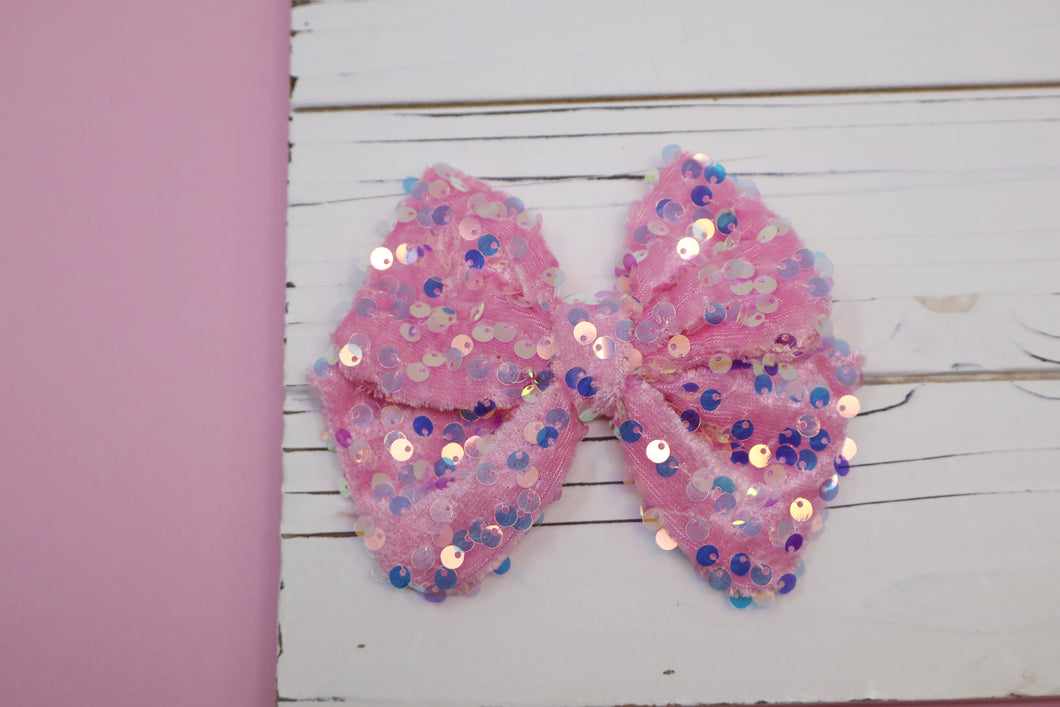 Pinkalicious Sequin Velvet Avery Bow (Alligator Clip Only)