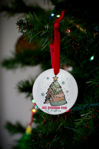 All Booked For Christmas Ceramic Ornament