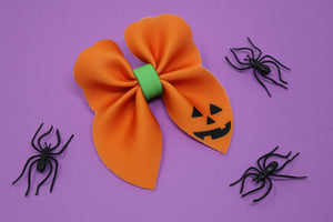 Pumpkin Face Mini Bow- Single or Piggy Set (Alligator Clip Only)