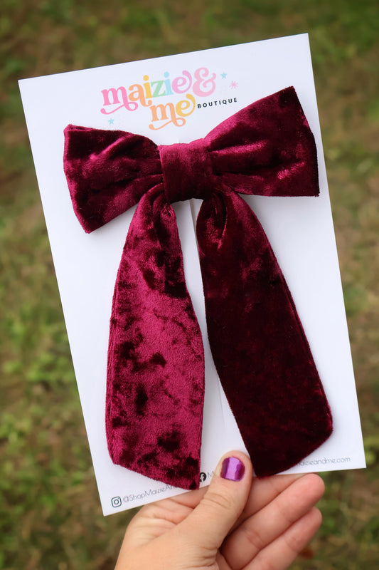 Wine Velvet Medium Coquette Bow (Alligator Clip Only)