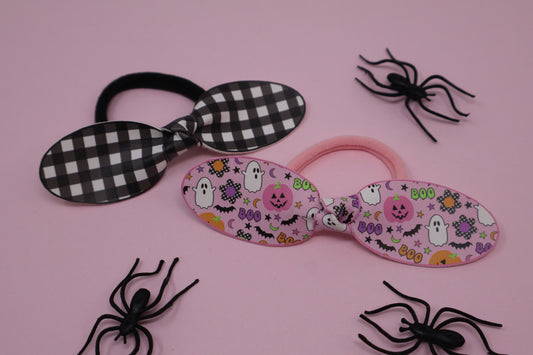 Checkered Halloween Knotted Bow Nylon Hair Band Set