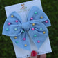 Denim & Rainbow Pearls Medium Remi Bow (Alligator Clip Only)