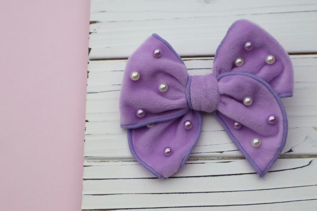 Pastel Plush & Pearled Medium Remi Bow (Alligator Clip Only)