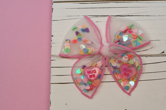 Conversation Hearts Small Remi Shaker Bow (ALLIGATOR CLIP ONLY)