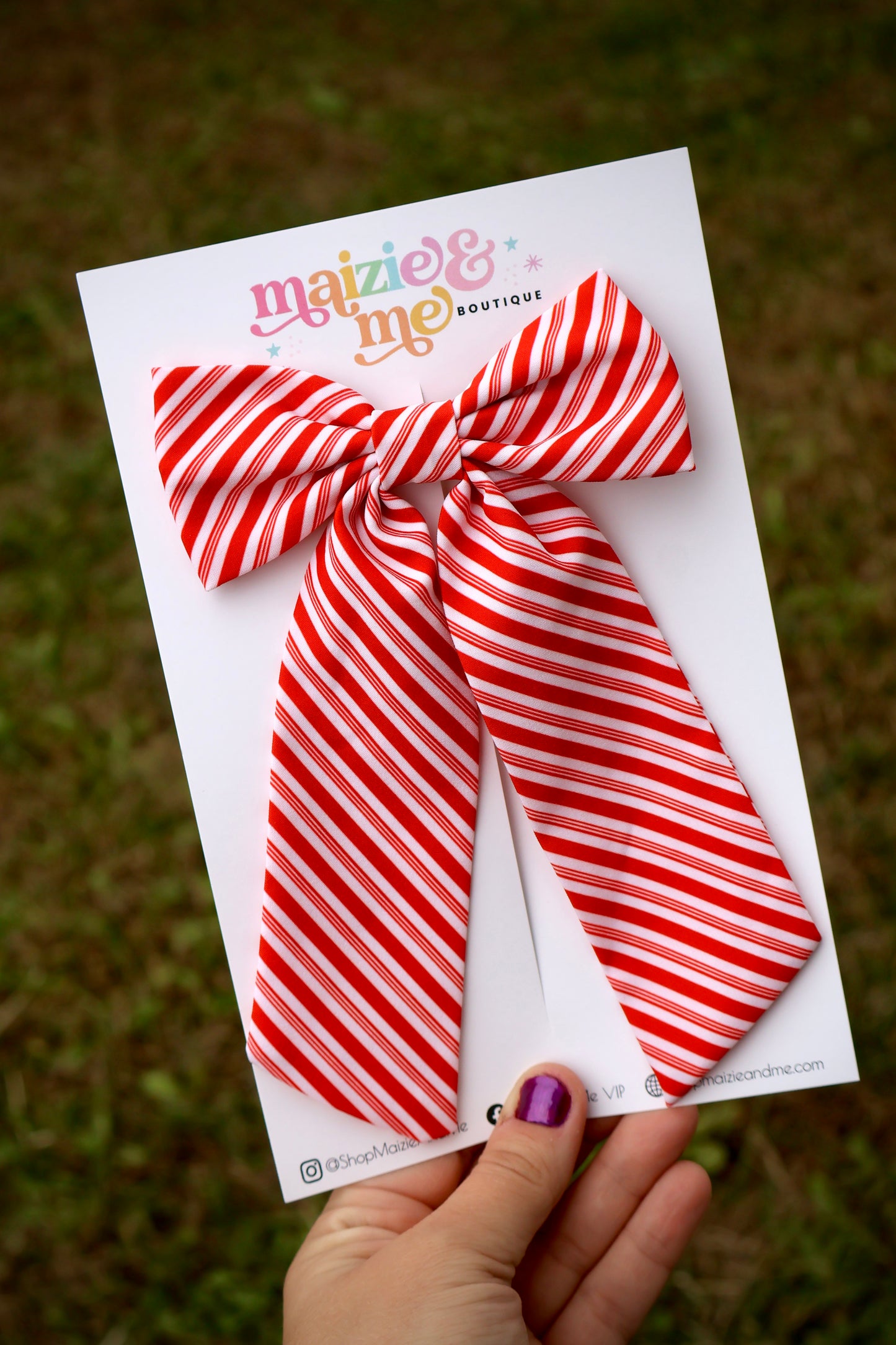 Candy Cane Stripes Medium Coquette Bow (Alligator Clip Only)