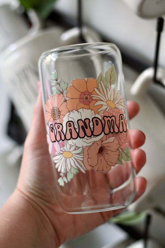 Grandma Floral Glass Can