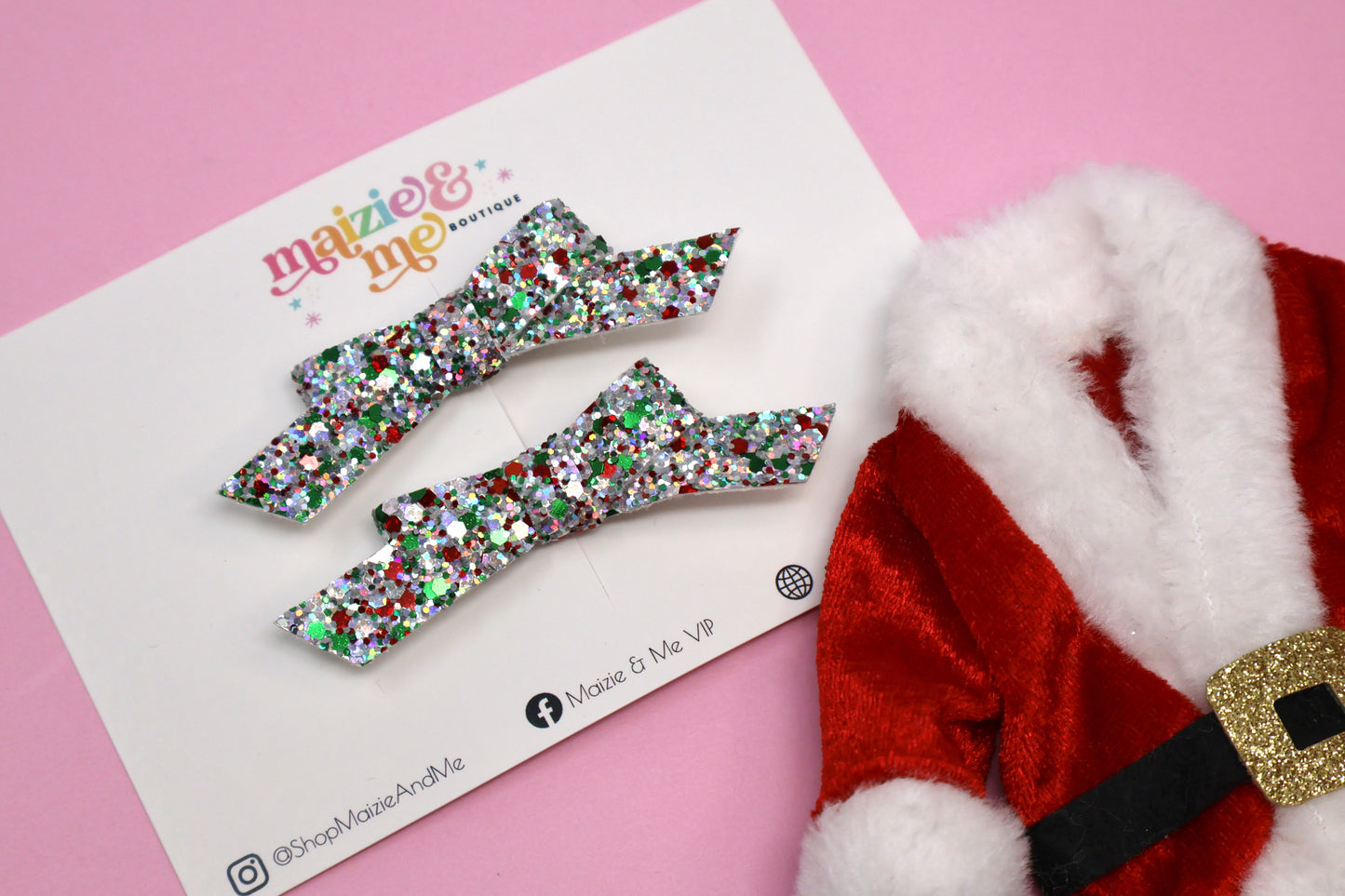 Christmas Wishes Chunky Glitter Skinny Bow Piggy Set