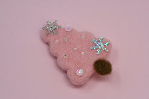 Pink Christmas Tree Felted Shape Clip