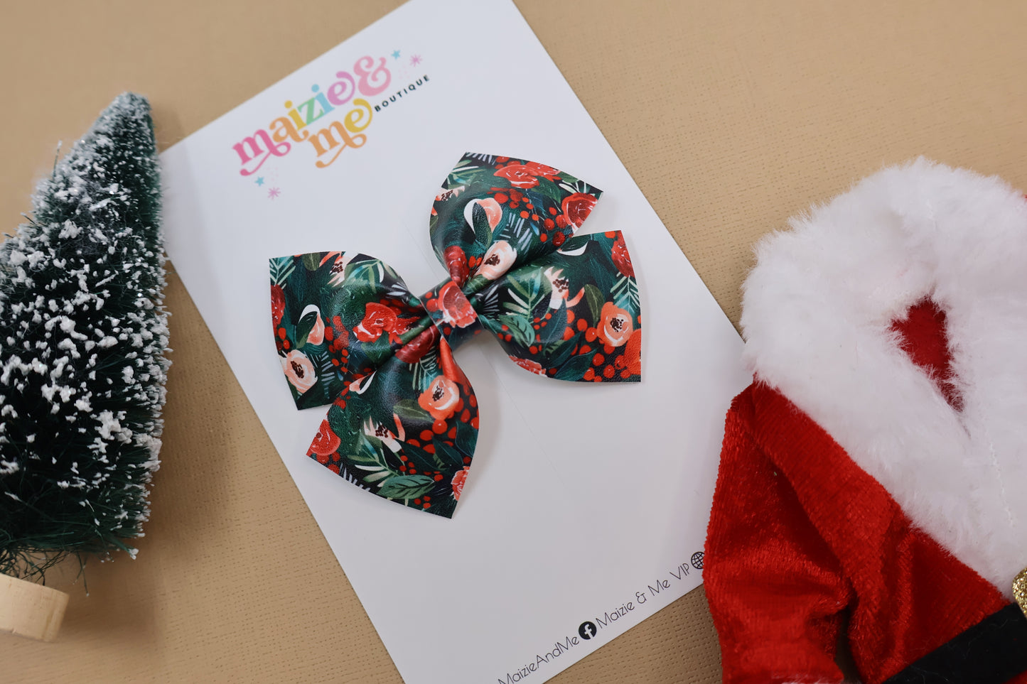 Joyful Christmas Floral Wren Bow