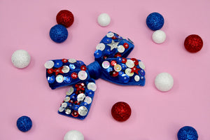 Sequined Patriotic Velvet Posie Bow (Alligator Clip Only)