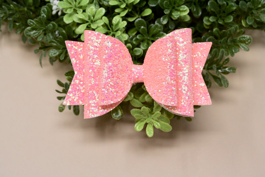 Neon Peach Glitter Large Ellie Bow