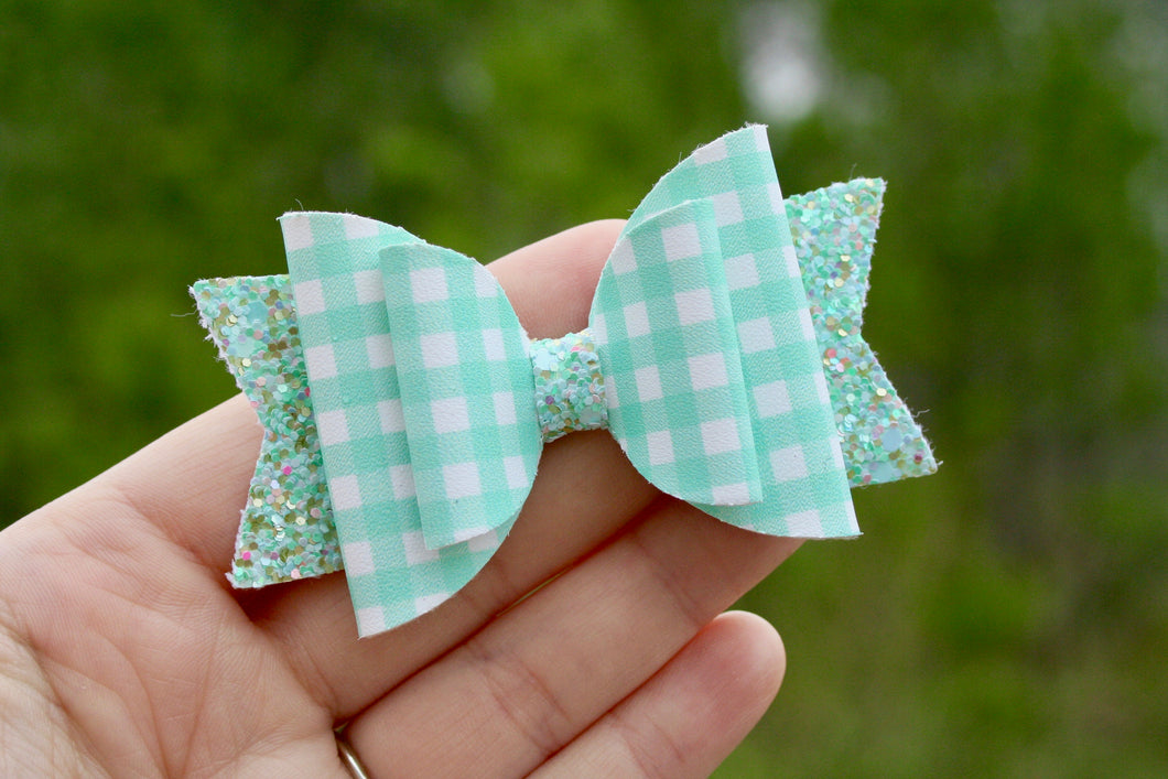 Teal Gingham Medium Ellie Bow