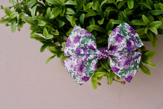 Purple Vintage Floral Wren Bow