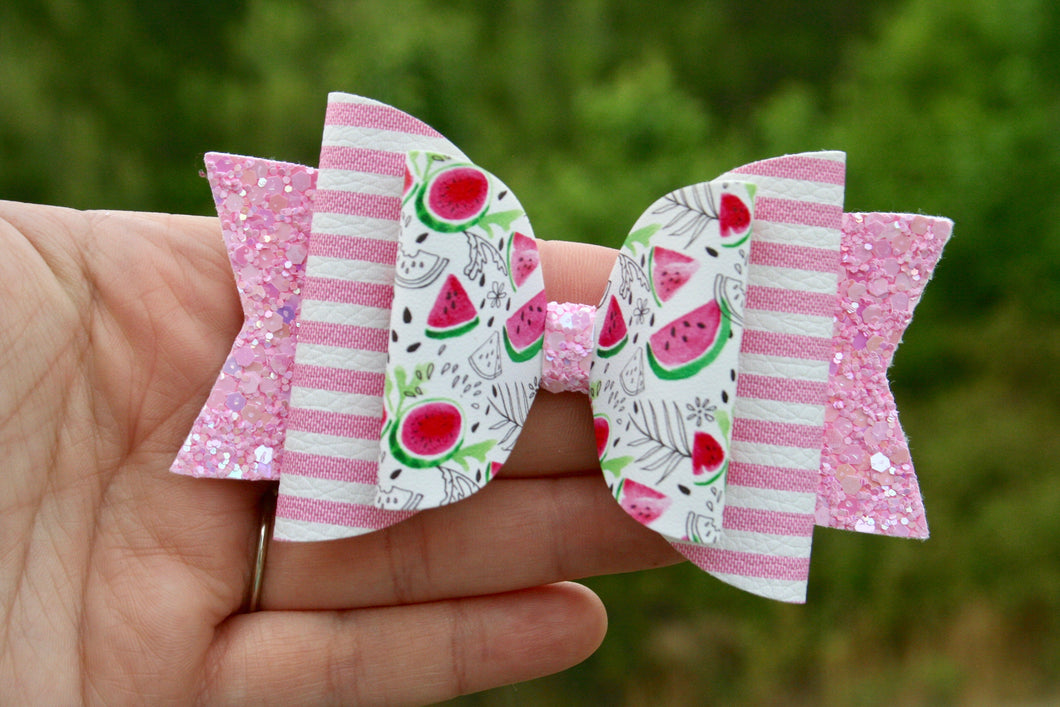 Watermelon Fruity Stripes Large Ellie Bow