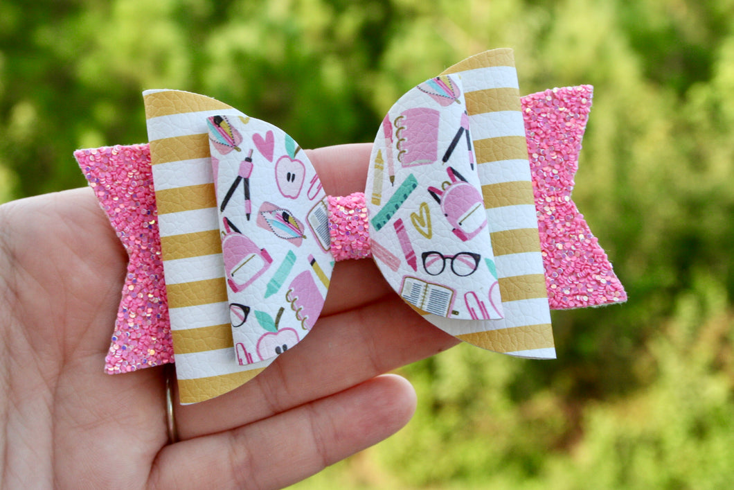 Pink School Supplies Large Ellie Bow