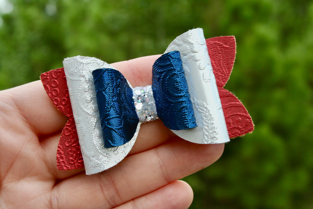 Red, White, & Blue Embossed Lace Emmy Bow