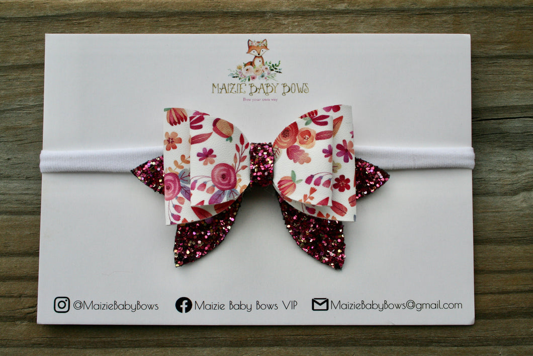 *SLIGHTLY FLAWED* Feelin Like Fall Floral Maddie Bow (White Nylon Headband Only)