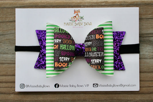 Spooky Words Large Ellie Bow (Black Nylon Only)