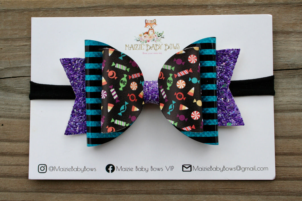 Halloween Candy Large Ellie Bow (Black Nylon Only)