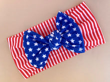 Load image into Gallery viewer, Stars &amp; Stripes Knotted Bow Headwrap
