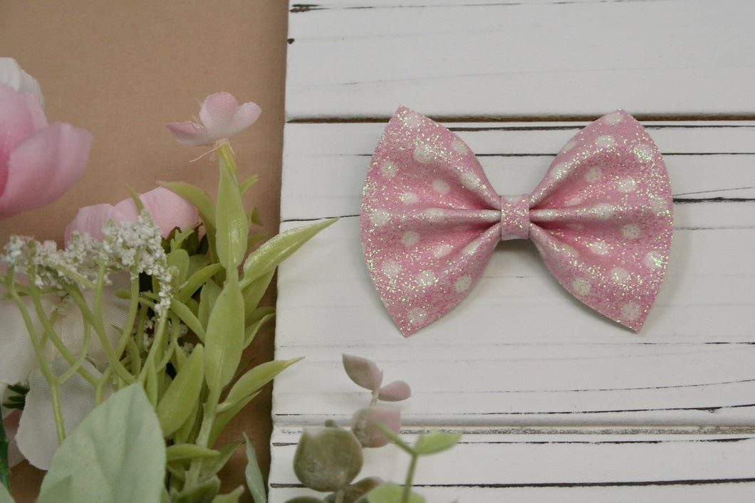 Pink Shimmer Polka Dots Itty Bitty Kate Bow