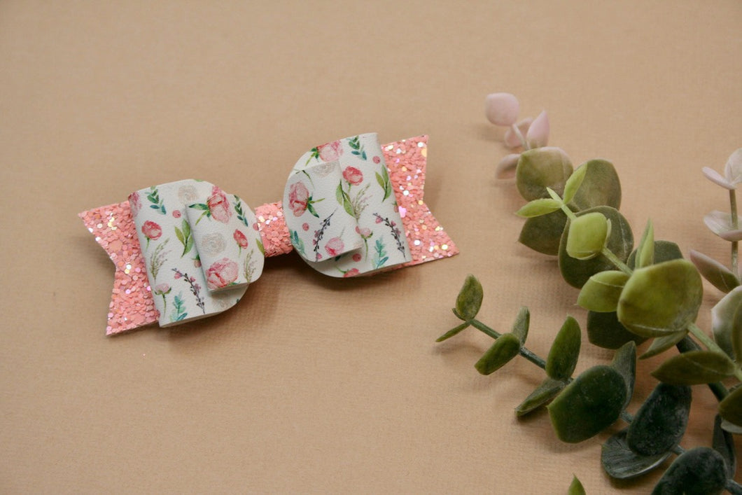 Peachy Pink Roses Medium Sophia Bow