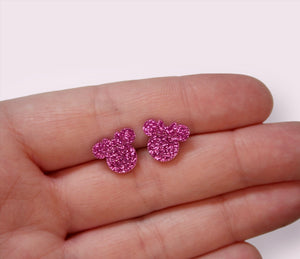 Pink Glitter With Bow Friend Acrylic Studs