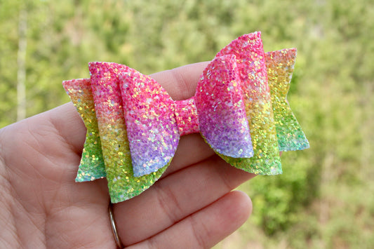 Bright Rainbow Ombré Chunky Glitter Medium Ellie Bow