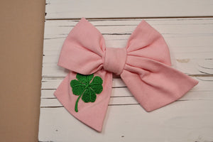 Pink Clover Embroidered XXL Everly Bow (ALLIGATOR CLIP ONLY)