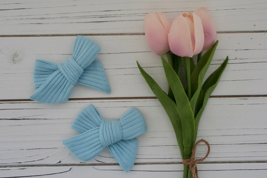 Spring Rain Blue Rib Knit Small Everly Bow