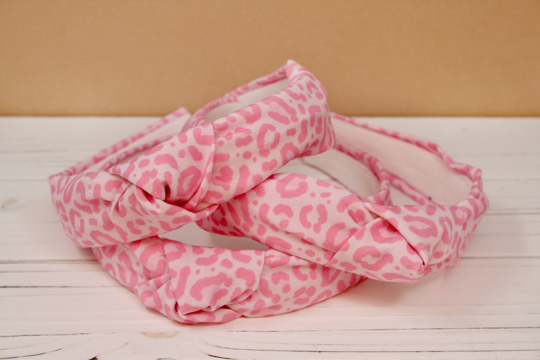 Pastel Pink Leopard Top Knot Headband