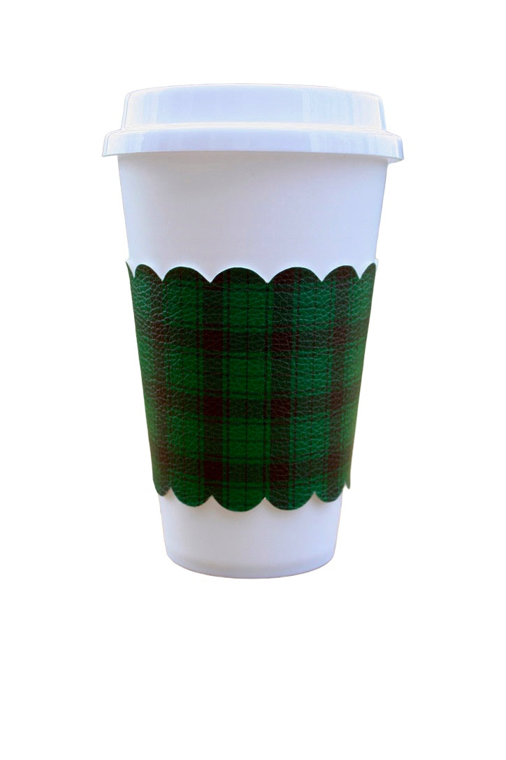 Evergreen Plaid Scalloped Cup Sleeve