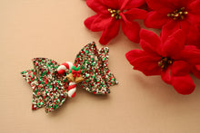 Load image into Gallery viewer, Christmas Eve Traditions Chunky Glitter Medium Ellie Bow with Candy Cane Clay
