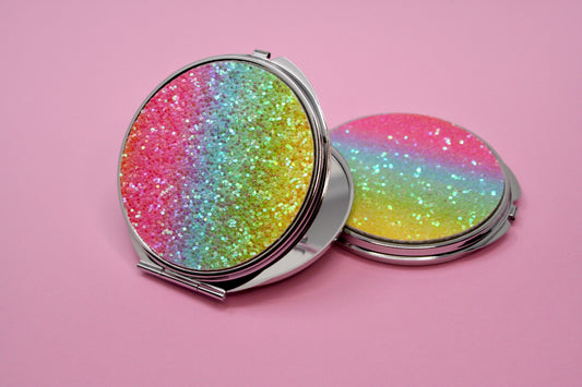 Rainbow Bright Chunky Glitter Compact Mirror