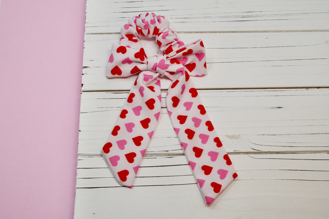 Valentine Hearts Bow Scrunchie