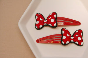 Red & White Dot Bow Snap Clip Set