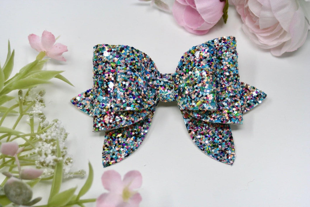 Blue Skies Ahead Chunky Glitter Maddie Bow