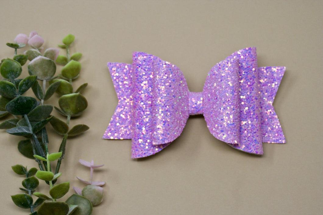 Lilac Shimmer Glitter Large Ellie Bow