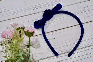 Sapphire Blue Velvet Rory Bow Headband