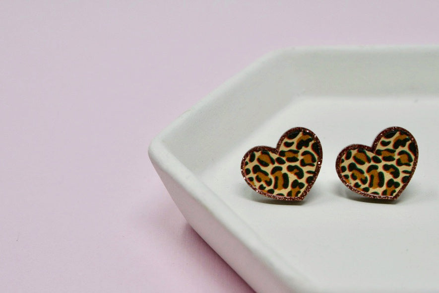 Leopard Hearts Acrylic Studs