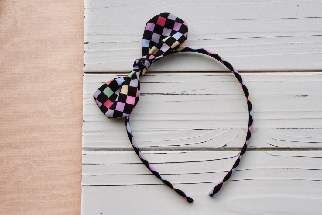 Rainbow Checkerboard Rory Bow Headband