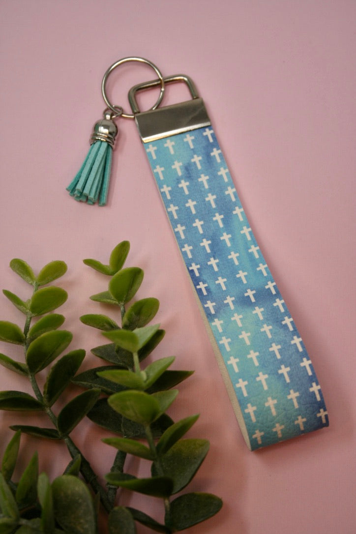 Blue Watercolor Crosses Wristlet