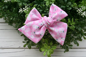 Pink Daisy Checkerboard Large Everly Bow