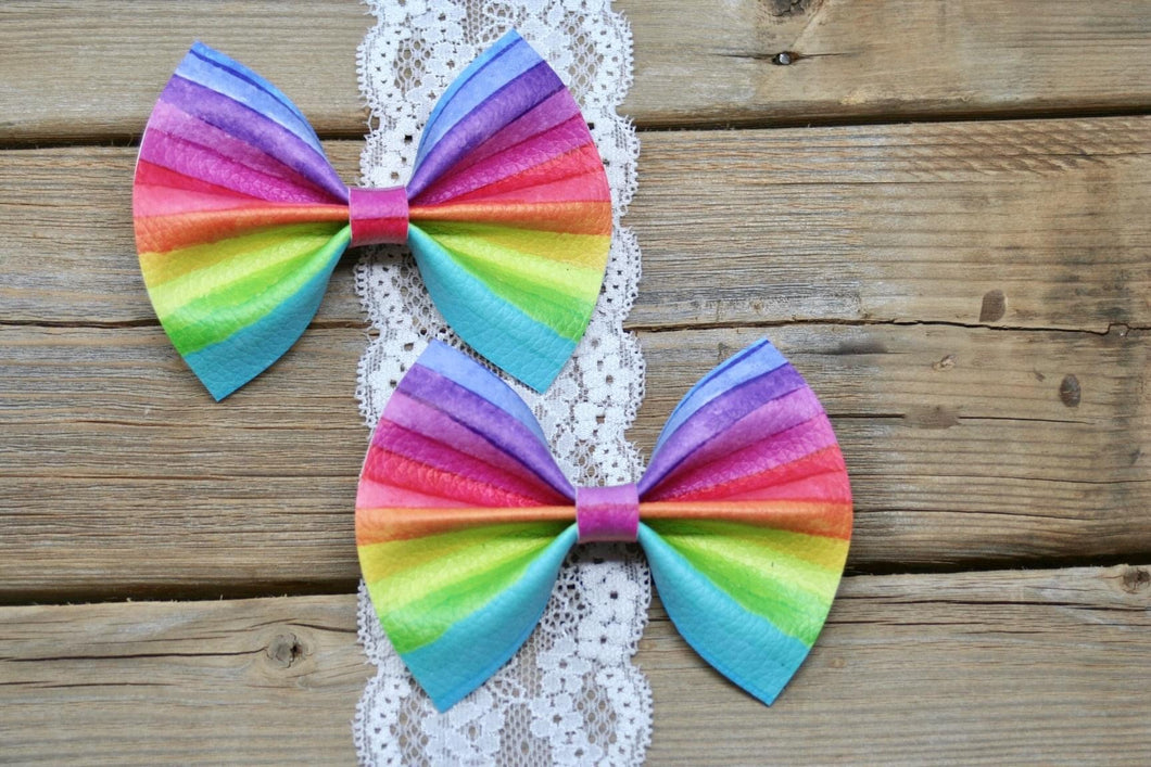 Watercolor Rainbow Stripes Baby Kate Bow